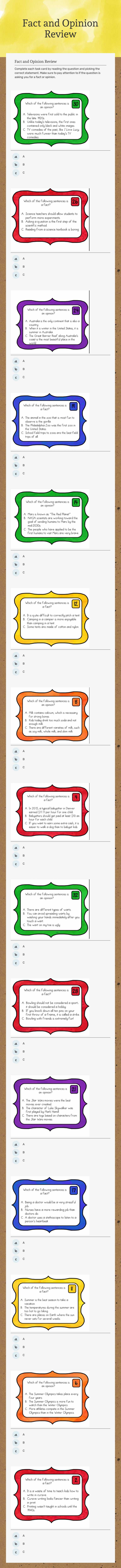 Fact and Opinion Review worksheet preview image