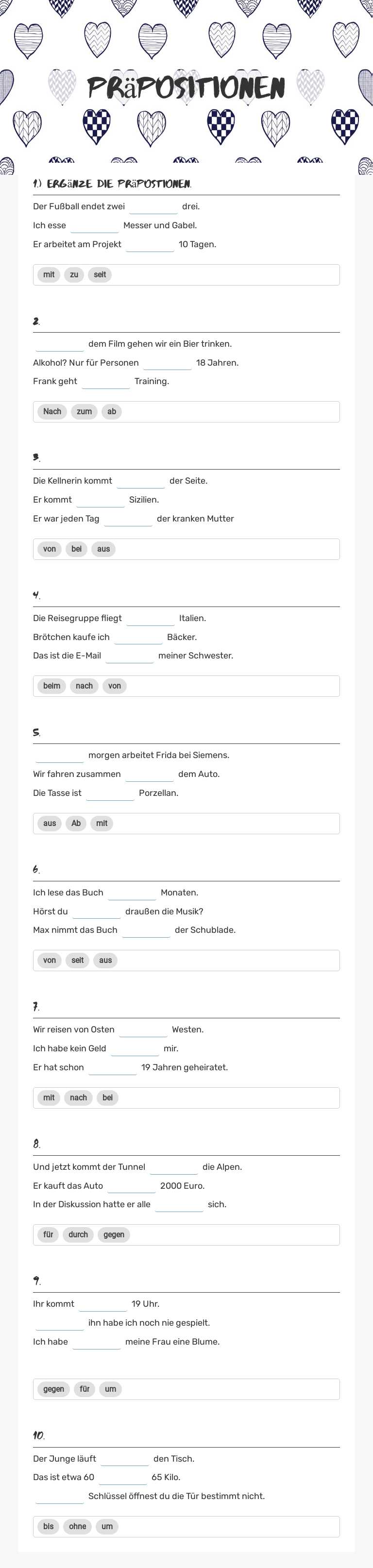 Präpositionen Grade 7 worksheet preview