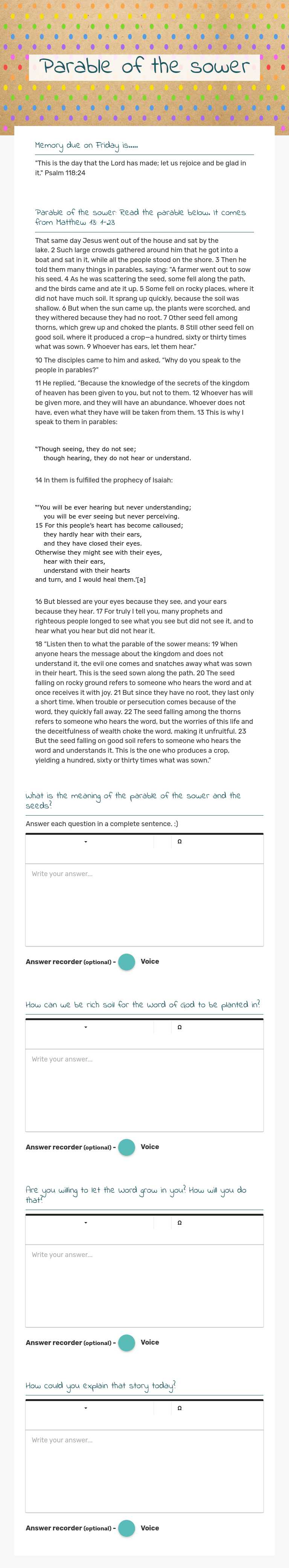 Parable of the sower worksheet preview image