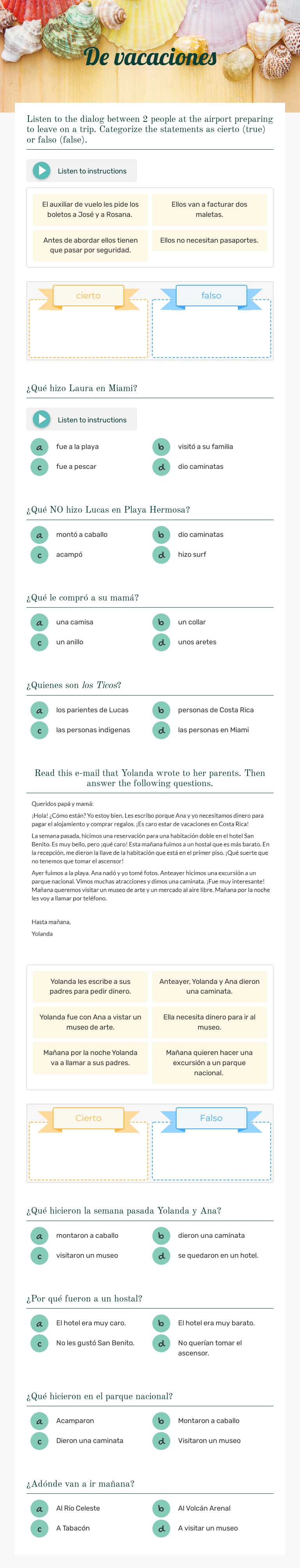 De vacaciones Grade 9 worksheet preview