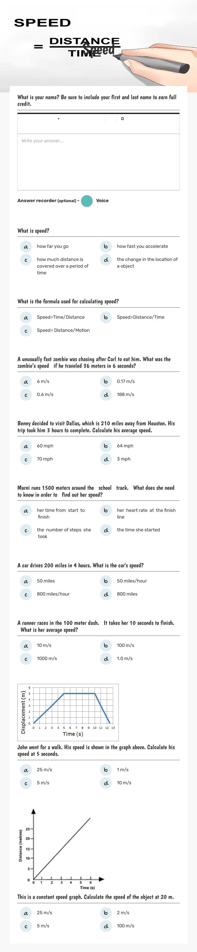 Speed worksheet preview image