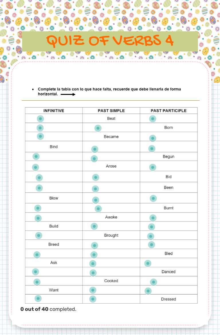 QUIZ OF VERBS 4 worksheet preview