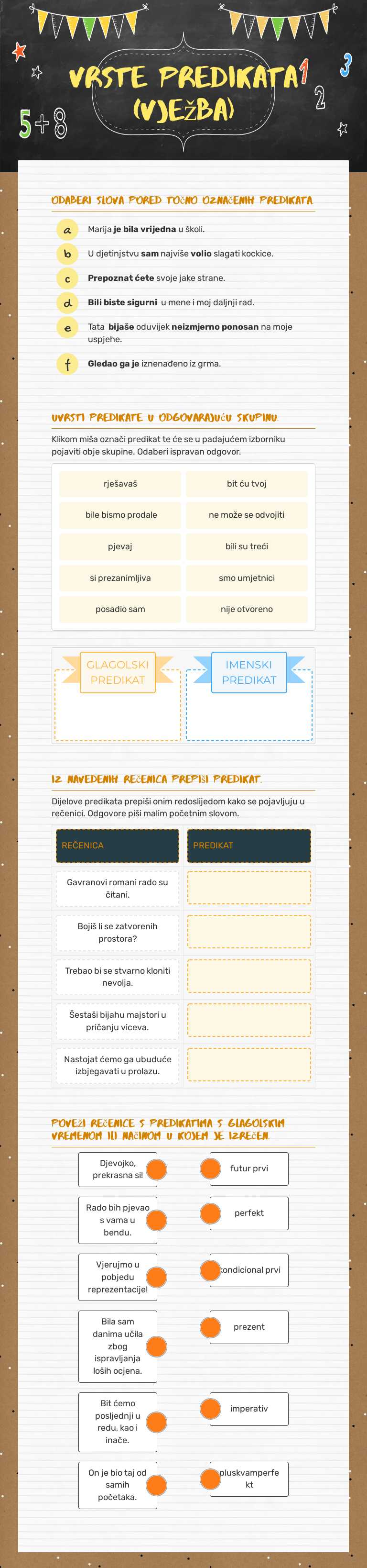 Vrste predikata (vježba) worksheet preview image