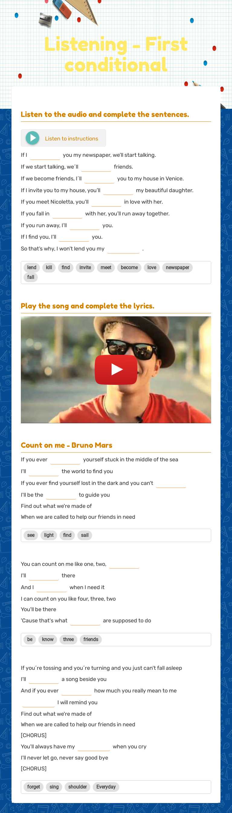 Listening - First conditional worksheet preview image