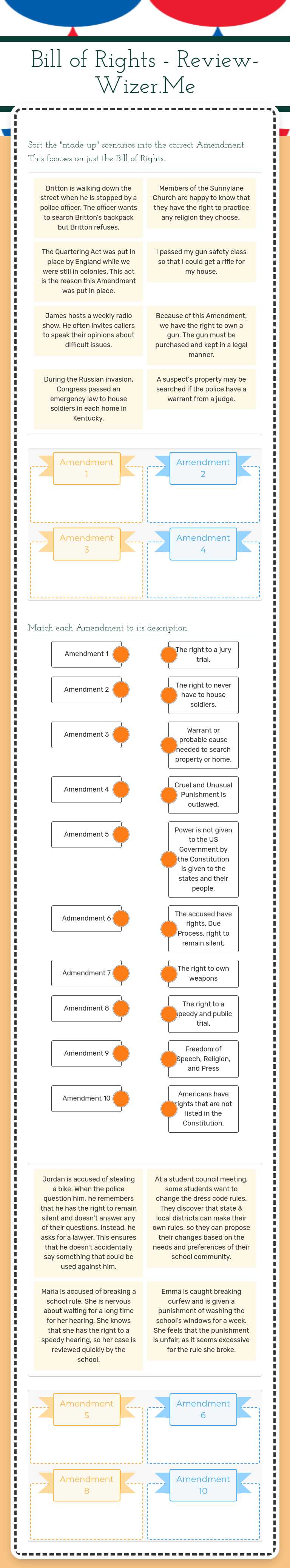 Bill of Rights - Review- Wizer.Me worksheet preview image
