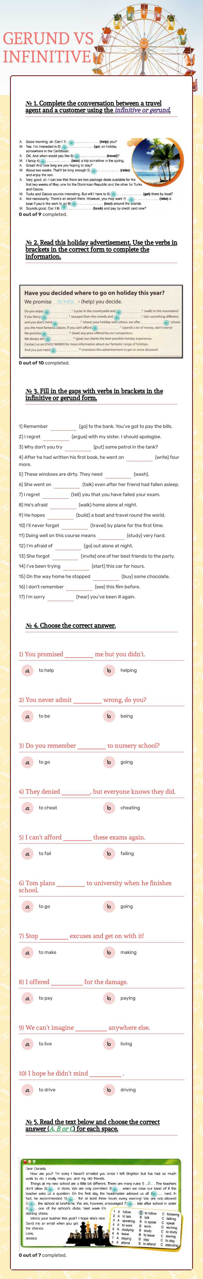 GERUND VS INFINITIVE Grade 10 worksheet preview