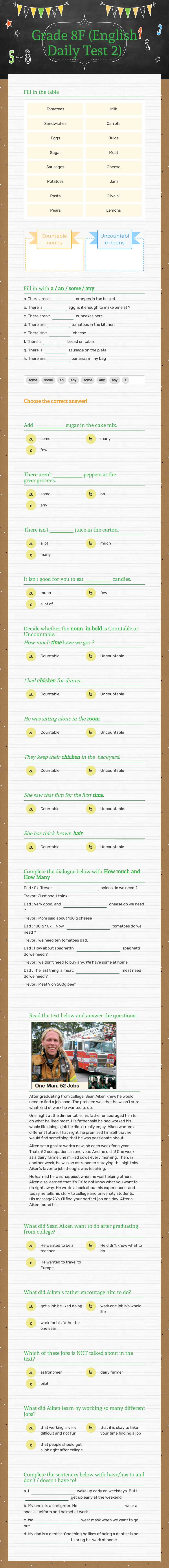 Grade 8F    (English Daily Test 2) worksheet preview image