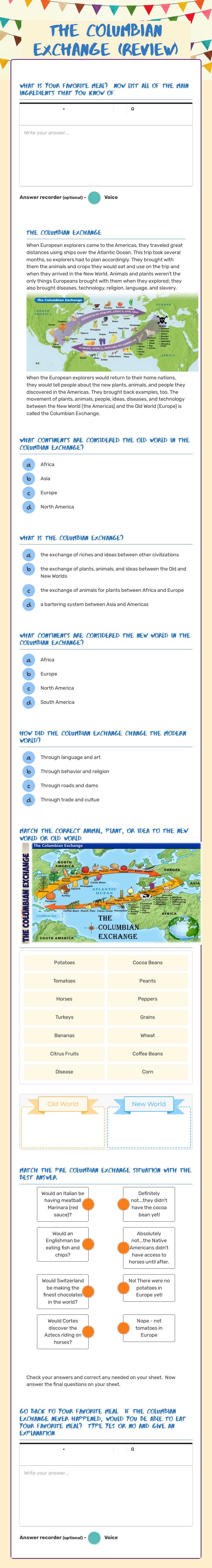 The Columbian Exchange (Review) Grade 6 worksheet preview