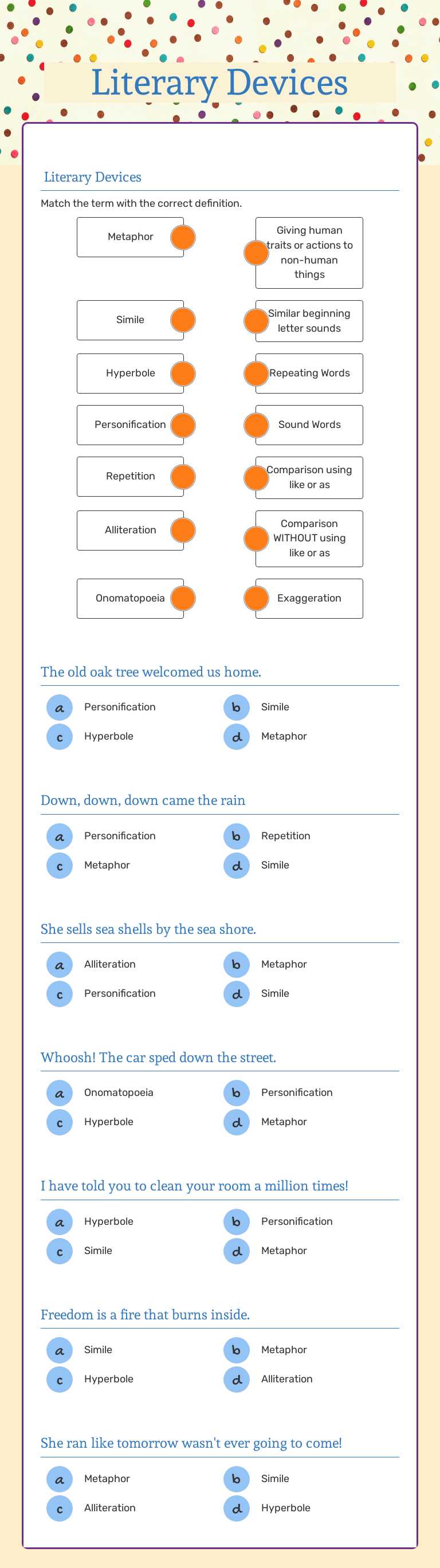 Literary Devices worksheet preview image