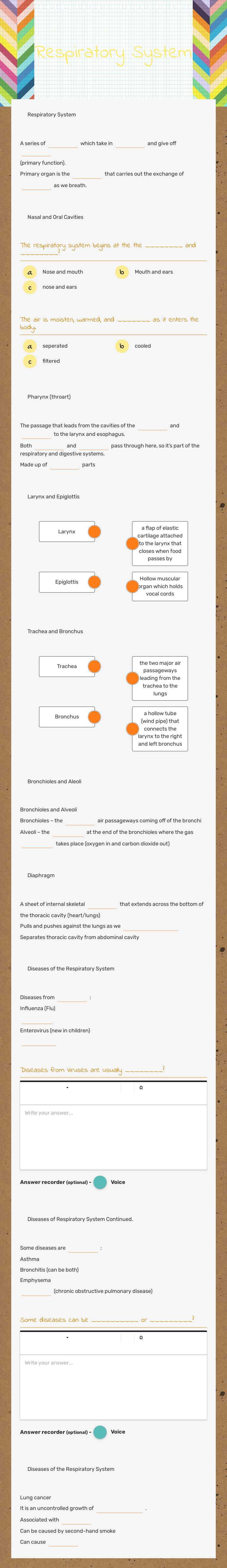 Respiratory System Grade 7 worksheet preview