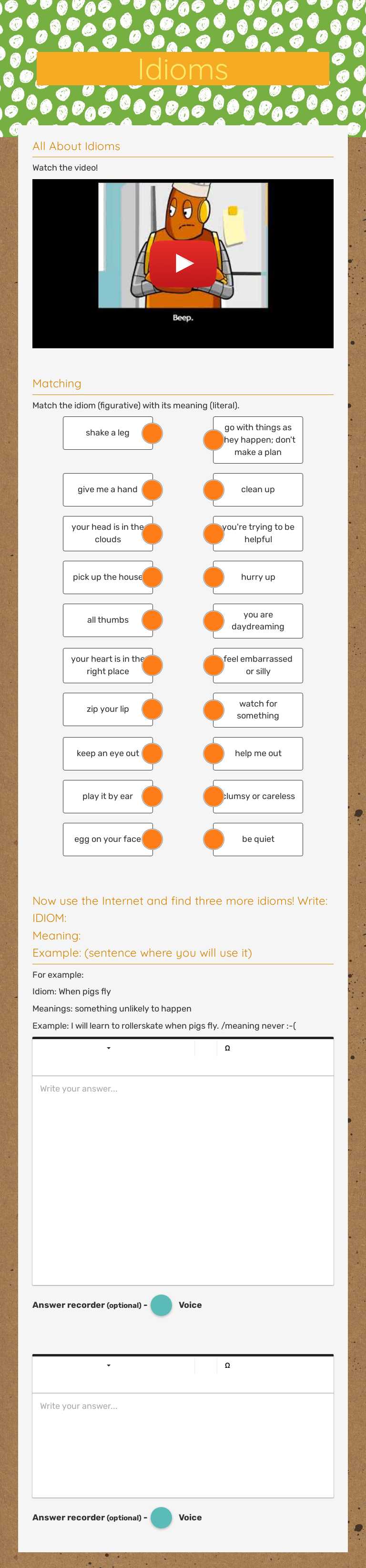 Idioms worksheet preview image