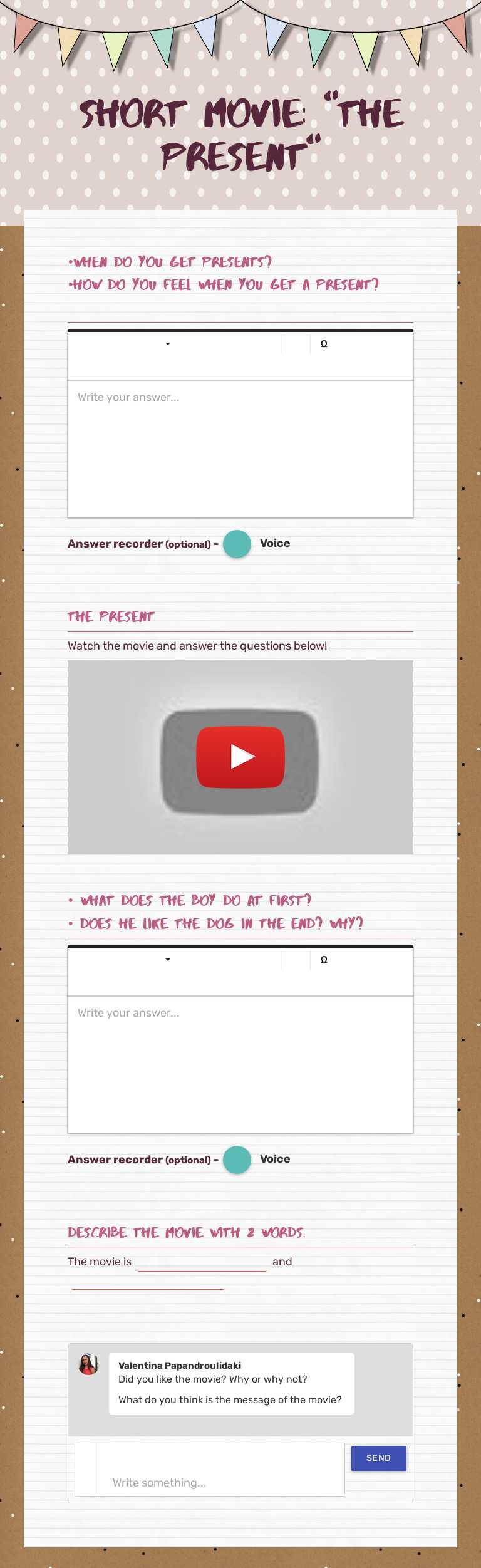 Short movie:
"the present" worksheet preview image