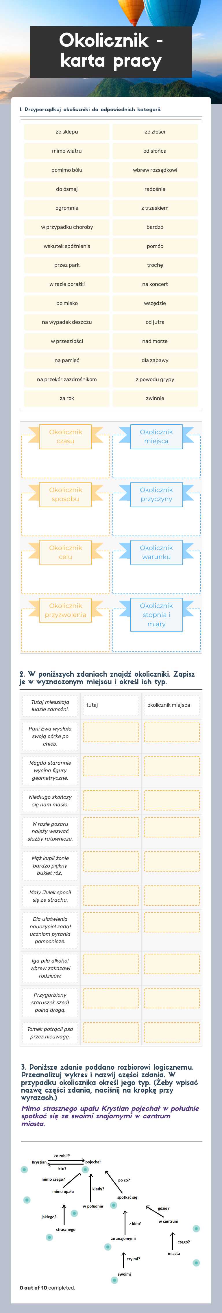 Okolicznik  - karta pracy worksheet preview image