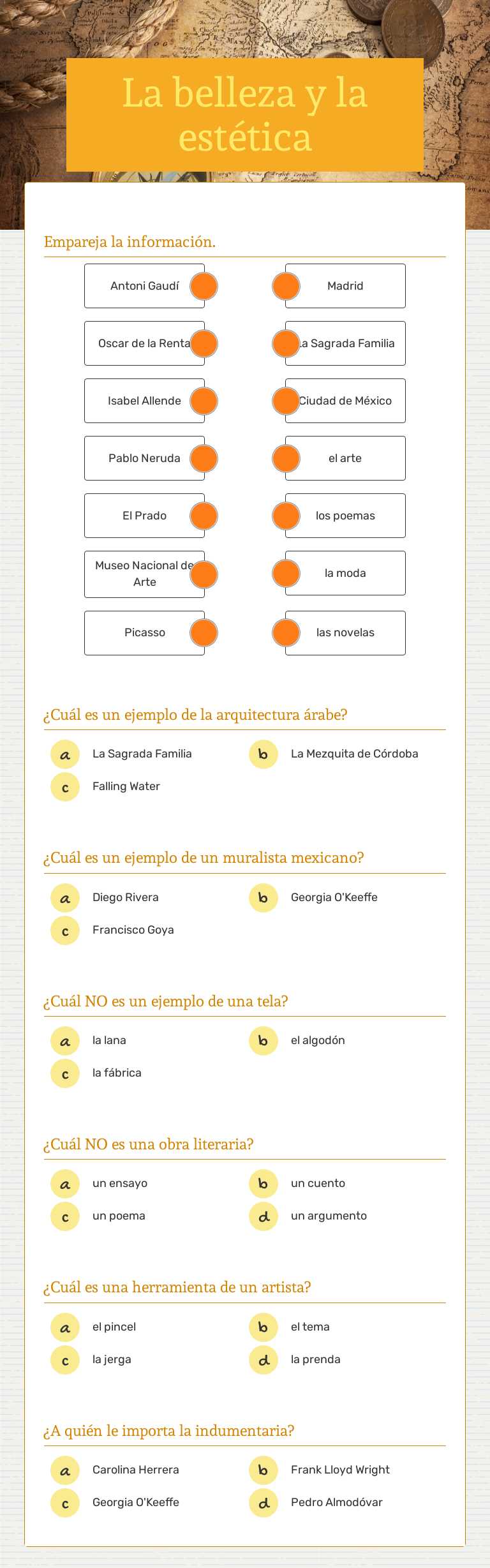 La belleza y la estética Grade 12 worksheet preview