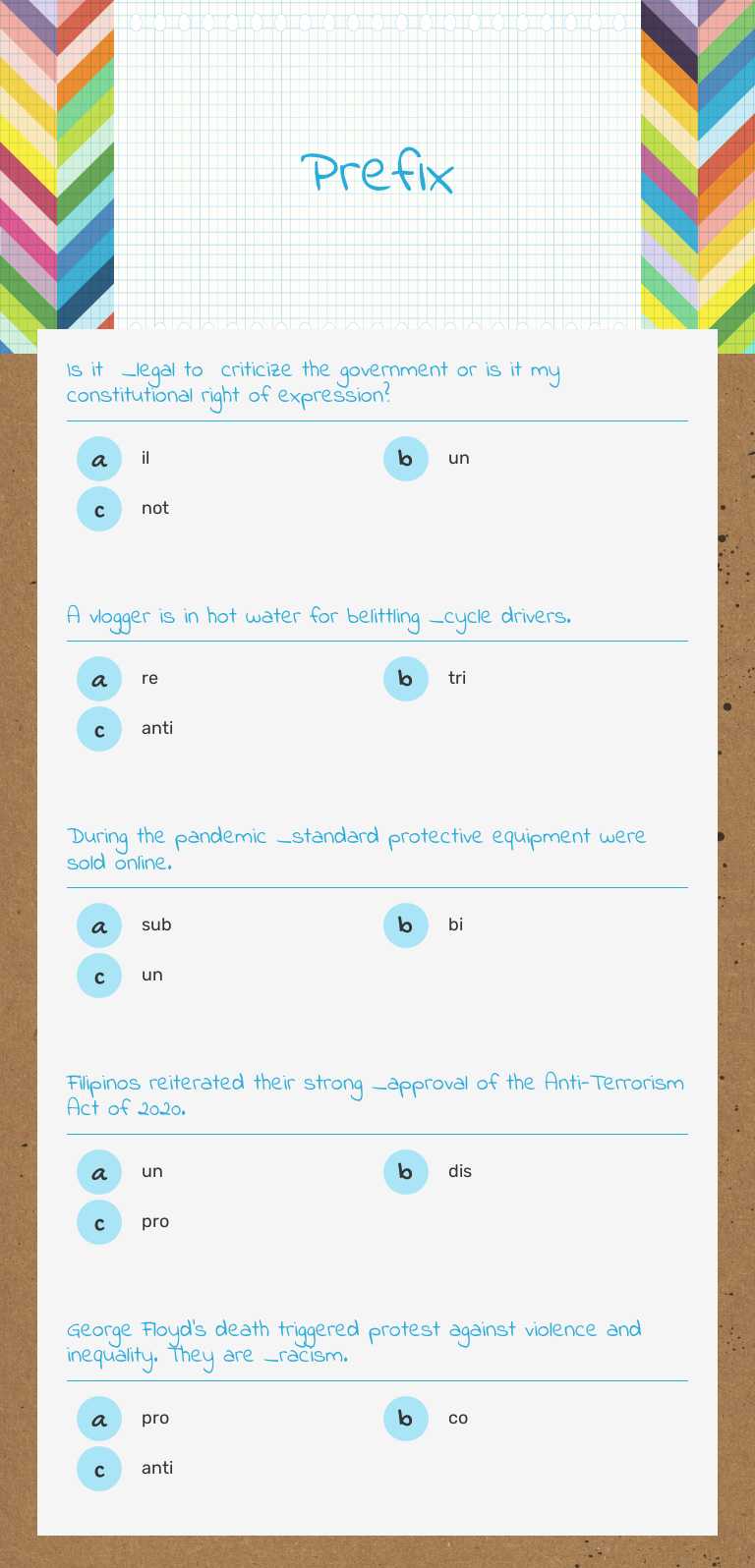 Prefix Grade 6 worksheet preview