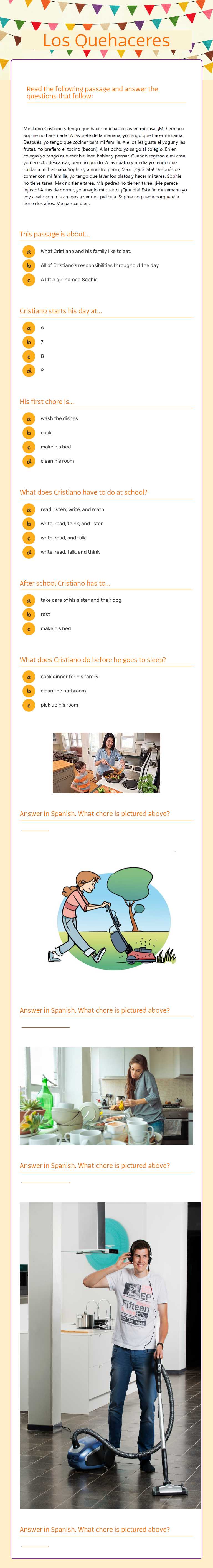 Los Quehaceres Grade 8 worksheet preview