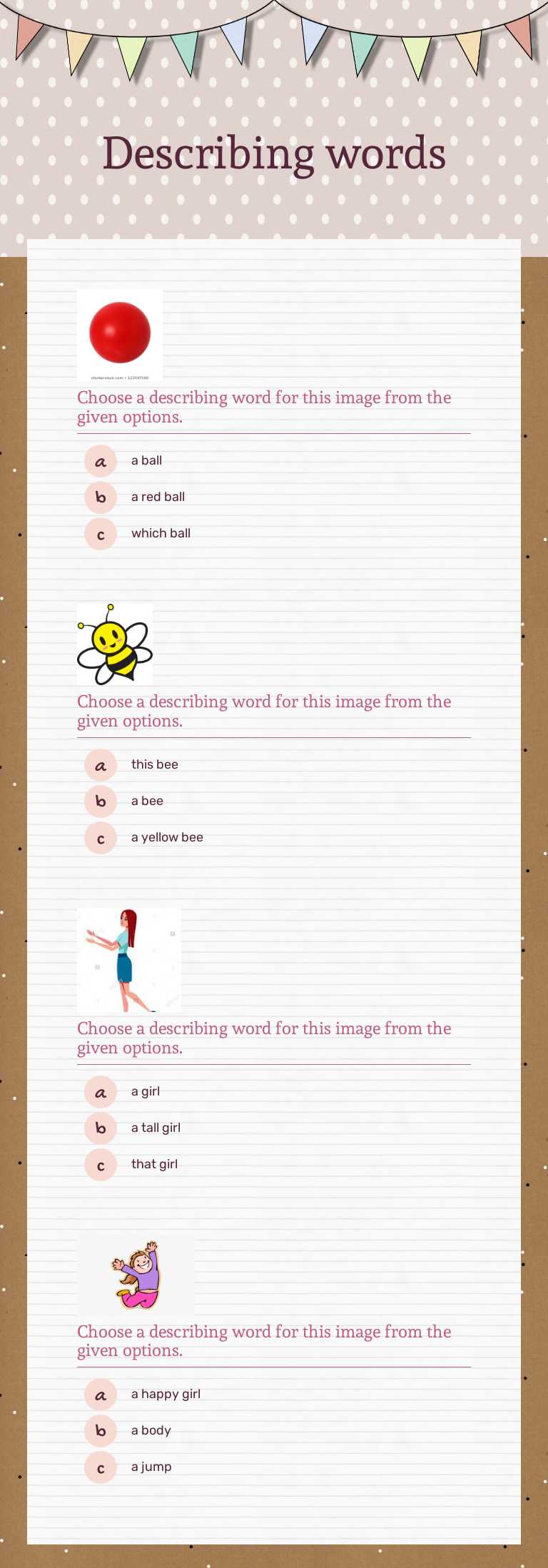 Describing words Preschool worksheet preview
