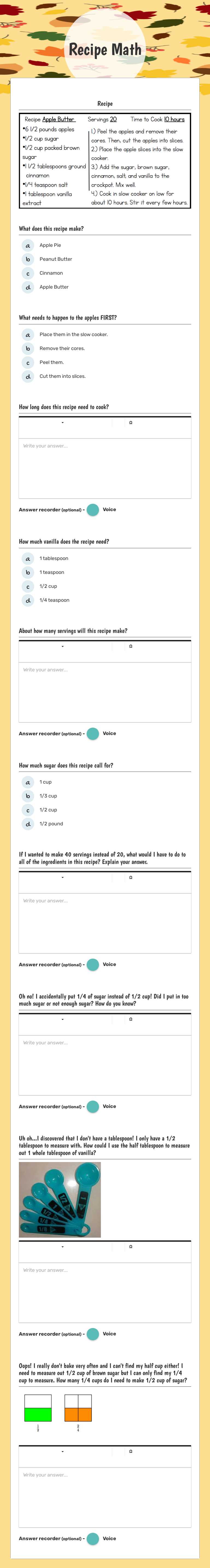 Recipe Math Grade 4 worksheet preview