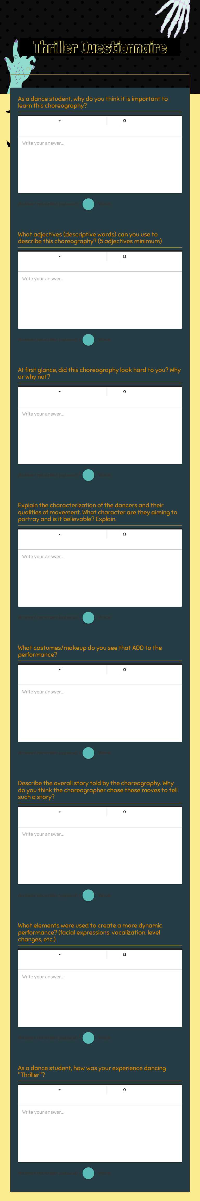 Thriller Questionnaire worksheet preview image