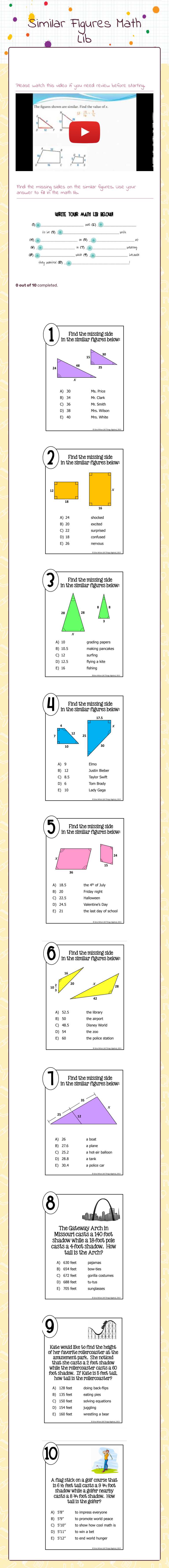 Similar Figures   Math Lib worksheet preview image