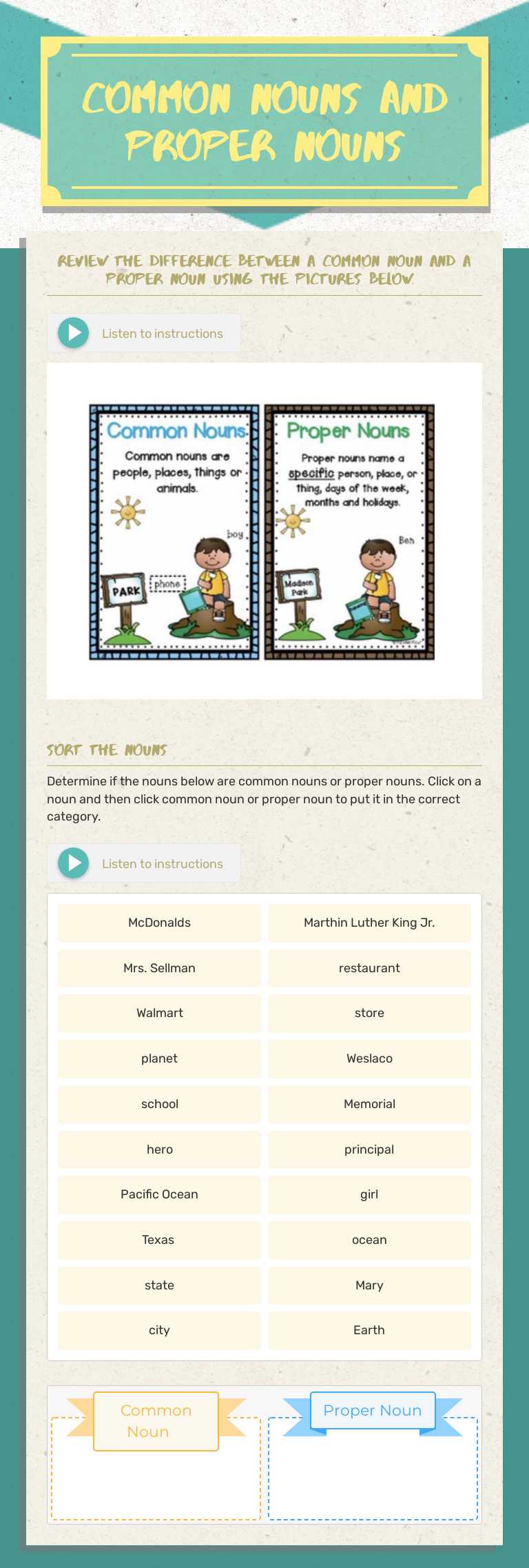 Common nouns and 
Proper Nouns worksheet preview image