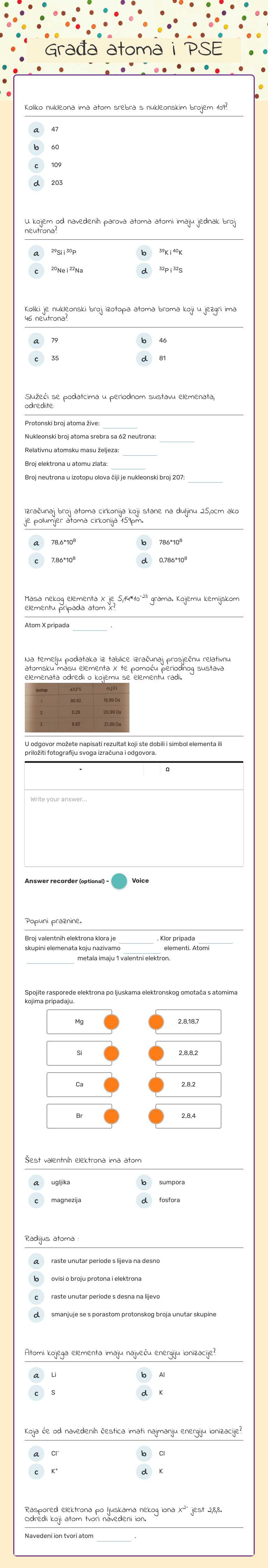 Građa atoma i PSE worksheet preview image