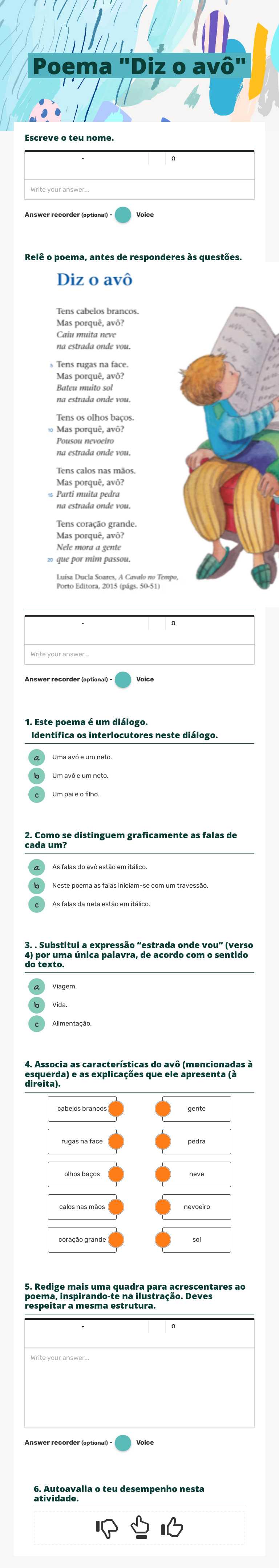 Poema "Diz o avô" worksheet preview image