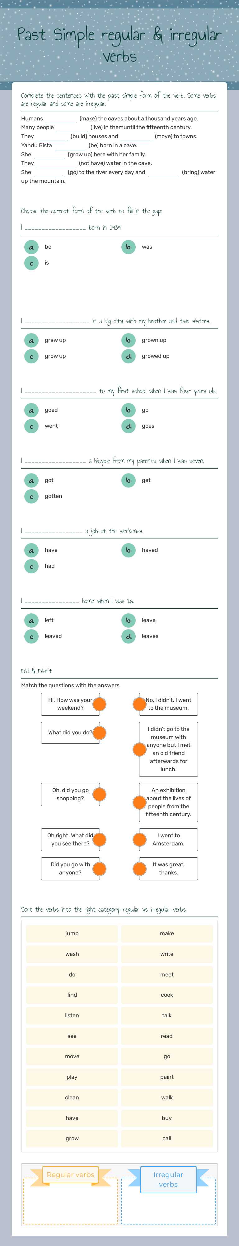 Past Simple regular & irregular verbs worksheet preview image