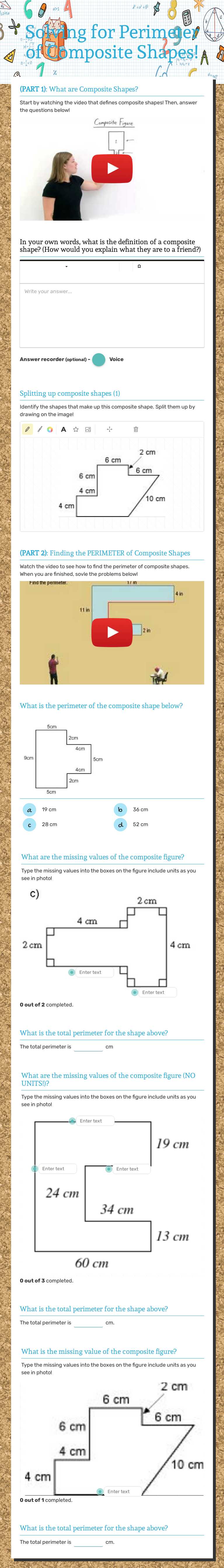 Solving for Perimeter of Composite Shapes! Grade 7 worksheet preview