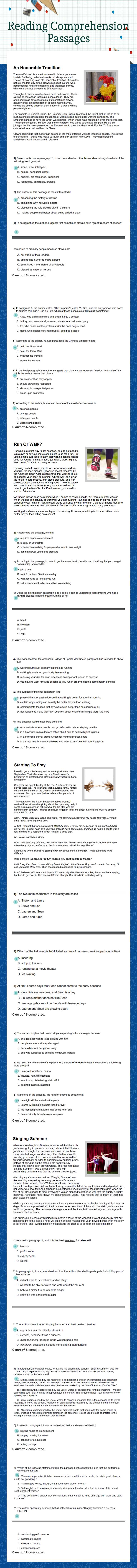 Reading Comprehension Passages worksheet preview image