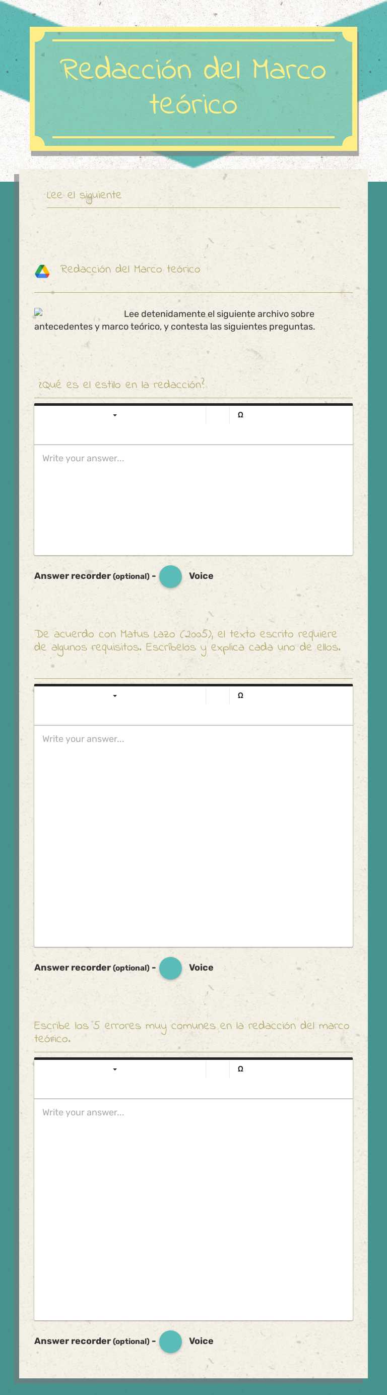 Redacción del Marco teórico worksheet preview image