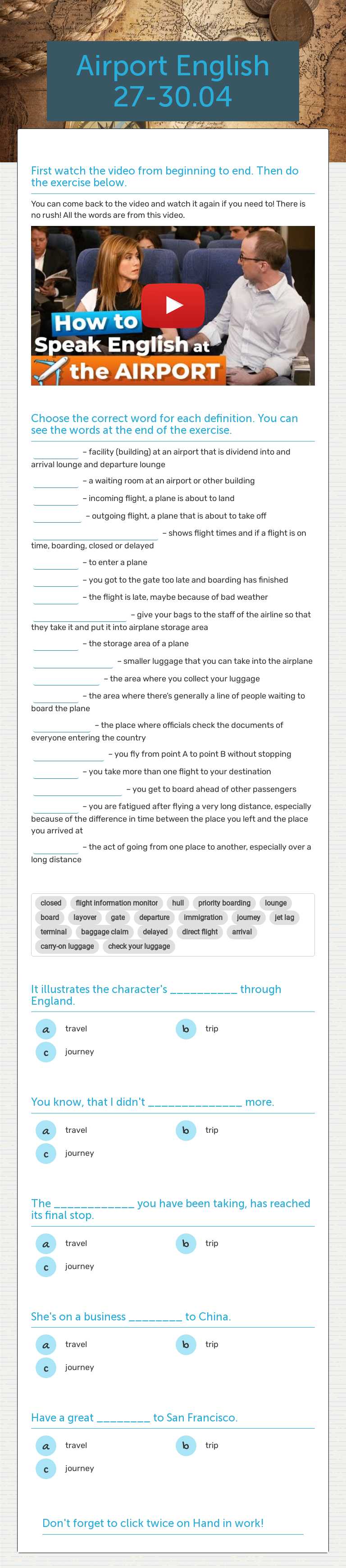 Airport English worksheet preview image