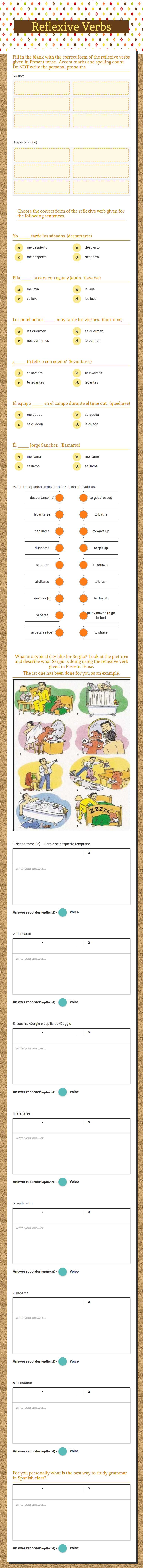 Reflexive Verbs worksheet preview image