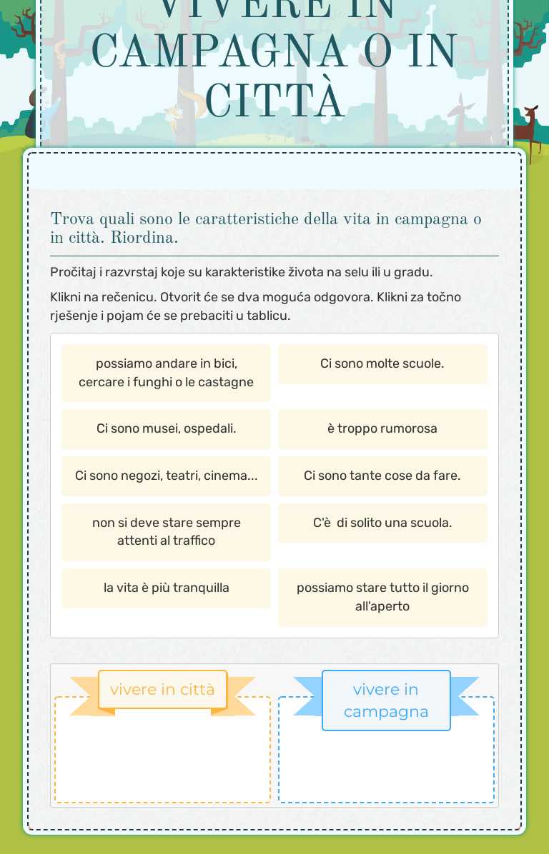 VIVERE IN CAMPAGNA O IN CITTÀ worksheet preview image