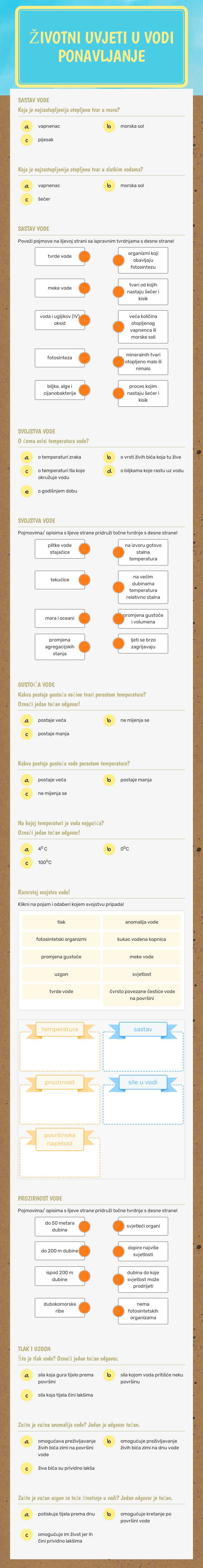 životni uvjeti u vodi ponavljanje worksheet preview image