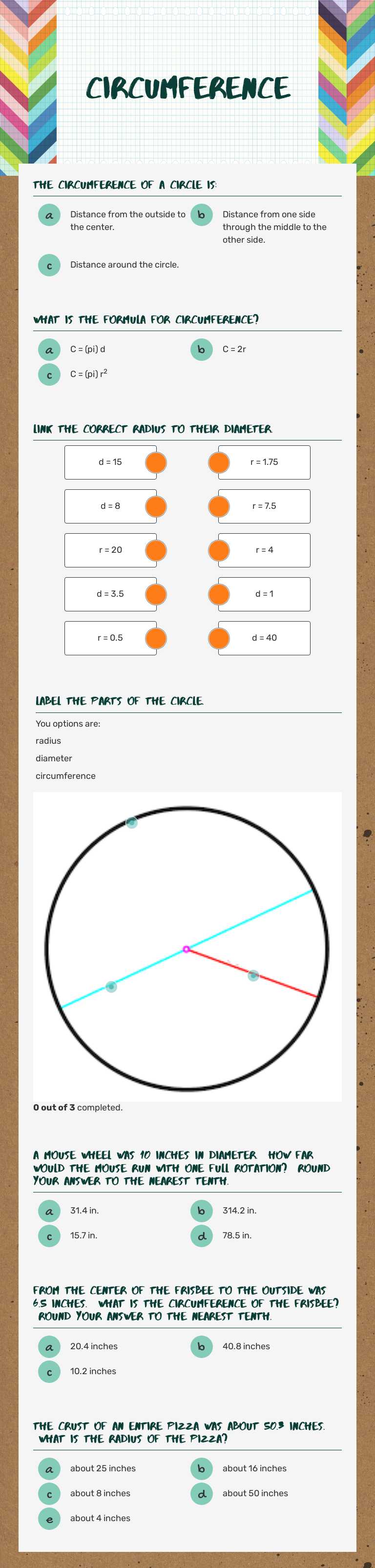 Circumference worksheet preview