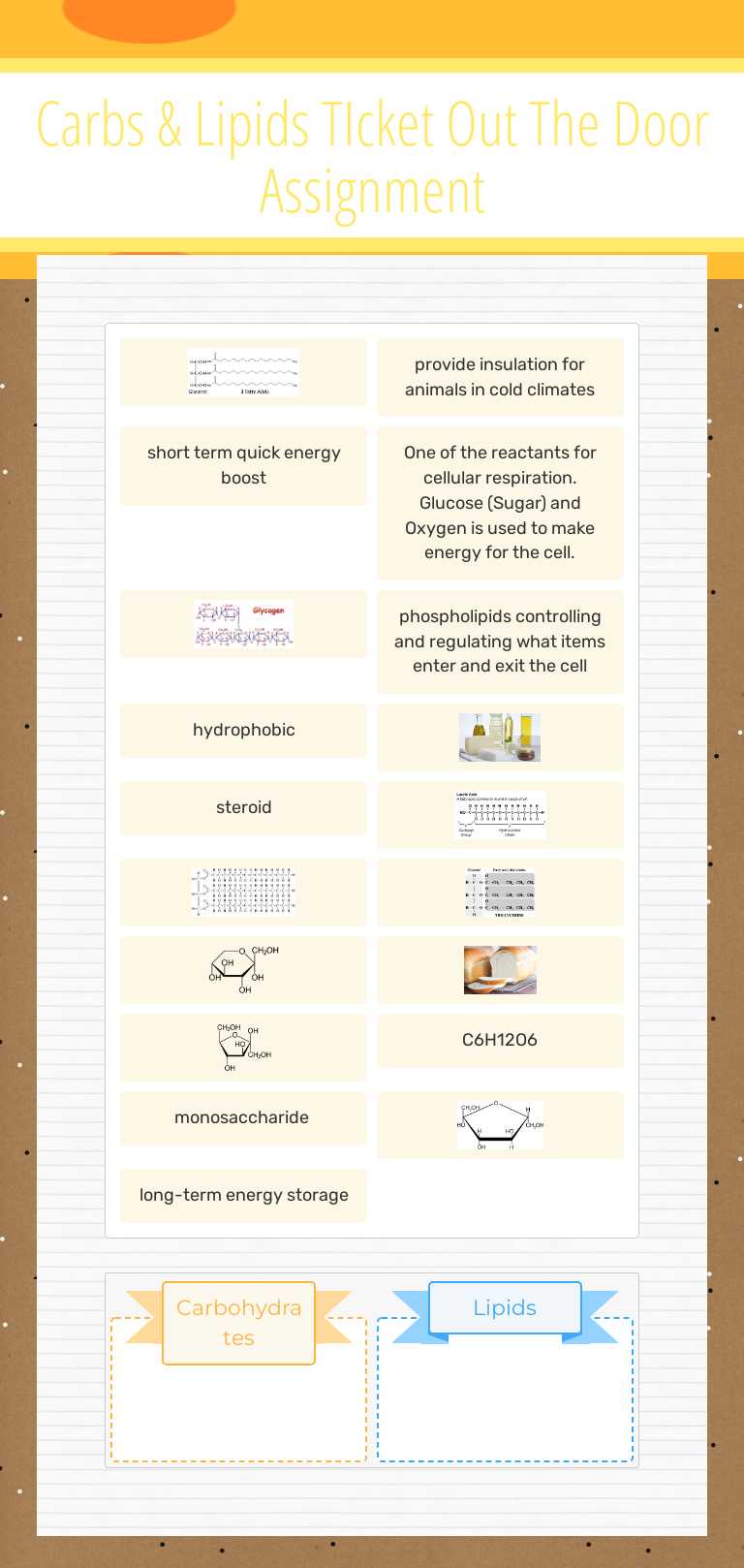 Carbs & Lipids 
TIcket Out The Door Assignment worksheet preview image