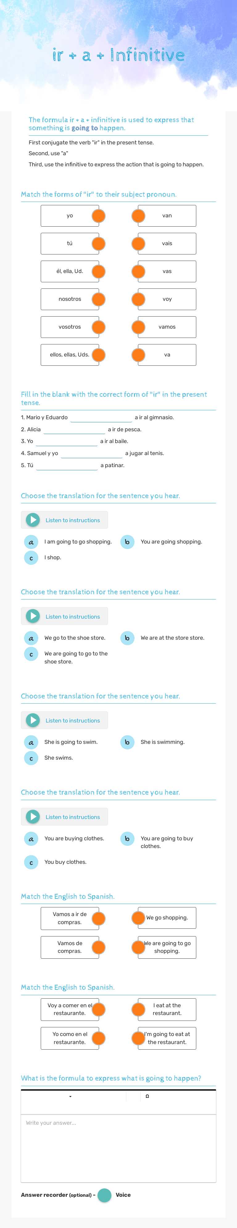 ir + a + Infinitive worksheet preview image