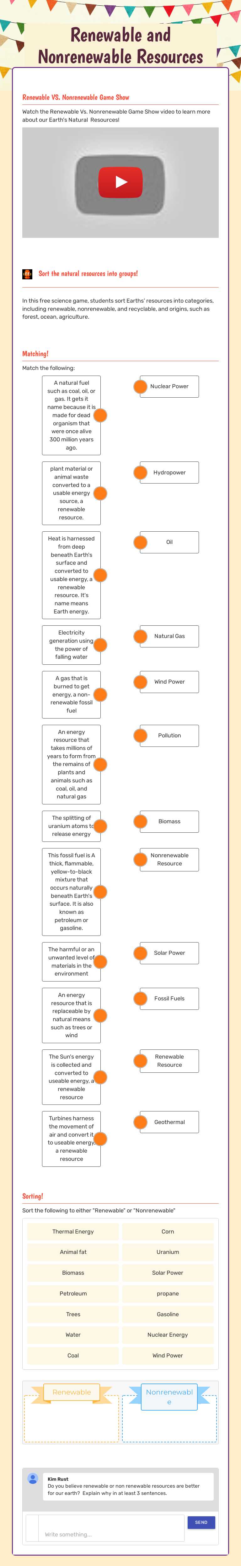 Renewable and Nonrenewable Resources worksheet preview image
