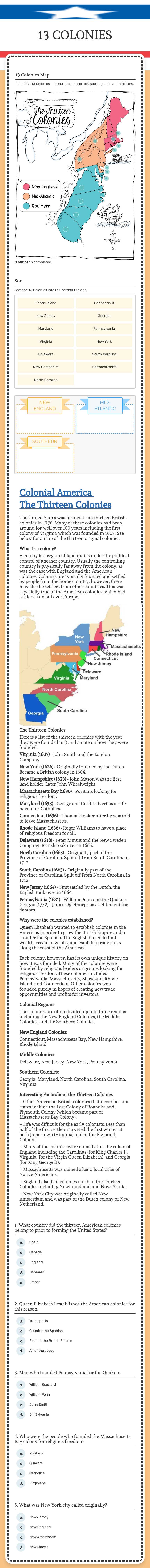 13 COLONIES worksheet preview image