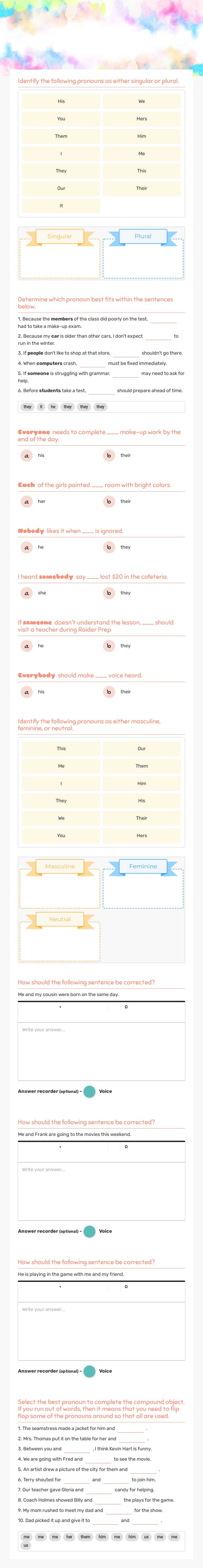 PRONOUN PRACTICE worksheet preview image