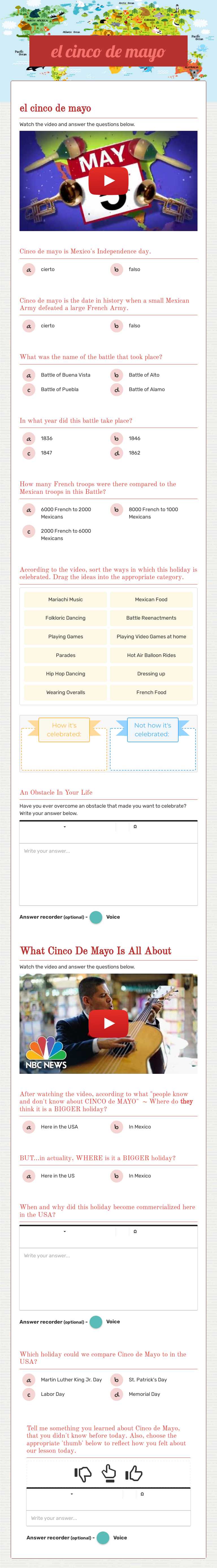 el cinco de mayo worksheet preview image
