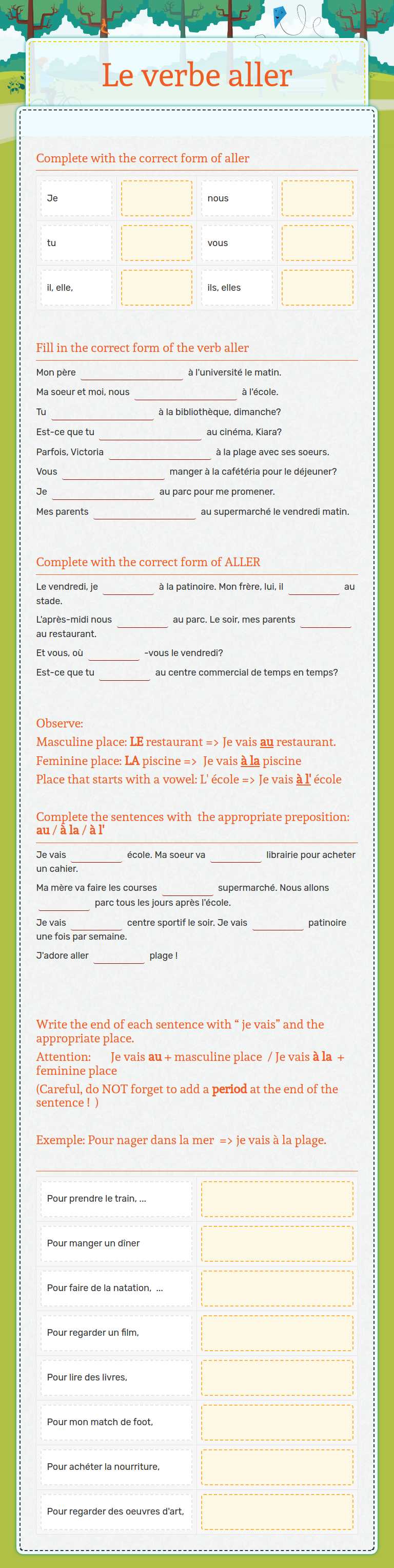 Le verbe aller worksheet preview image