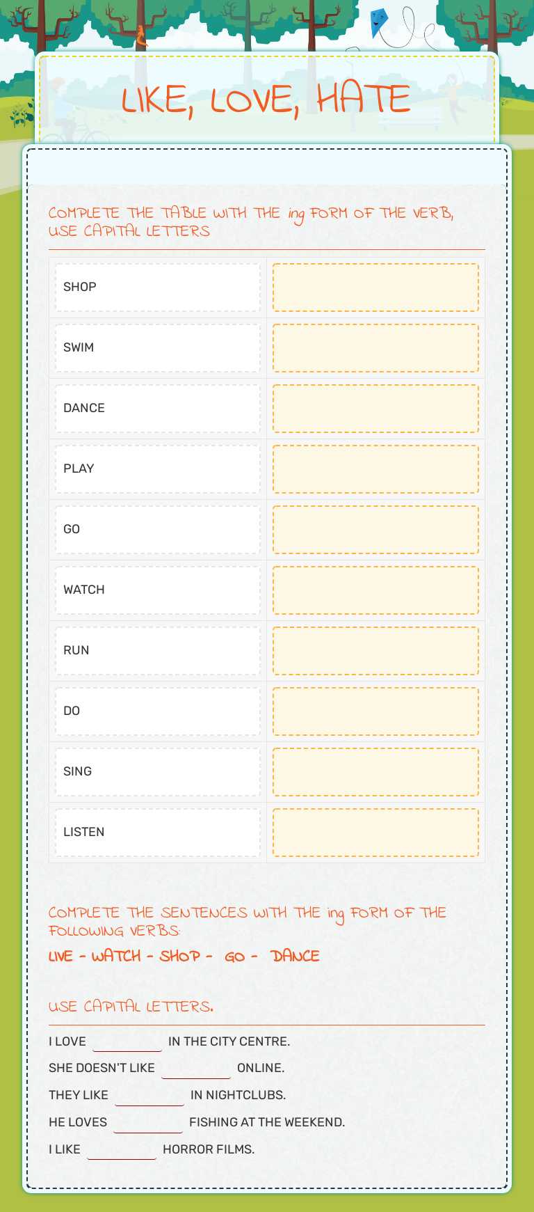 LIKE, LOVE, HATE worksheet preview image
