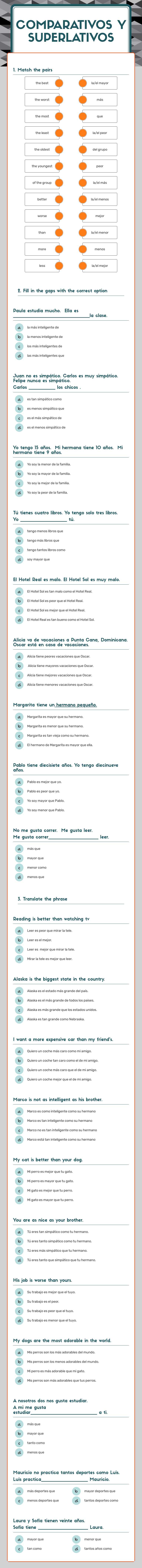 comparativos y superlativos worksheet preview image