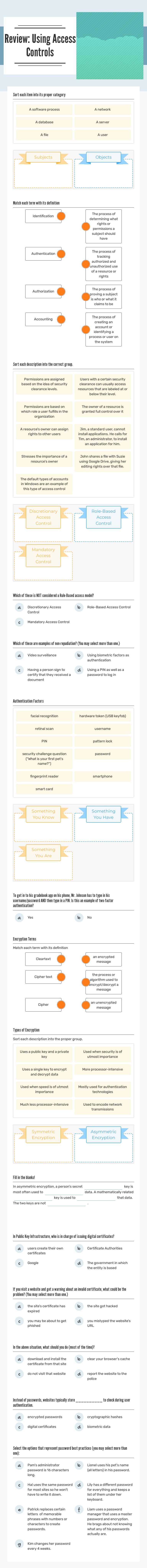 Review: Using Access Controls worksheet preview image