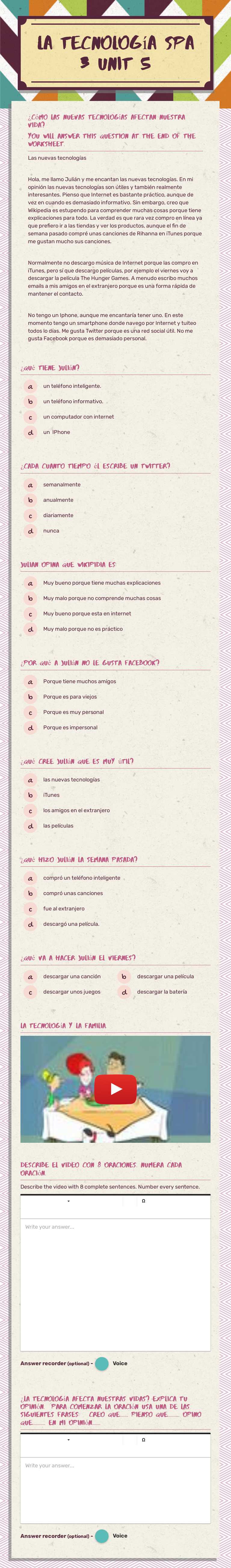 Curso de espanol
La tecnología worksheet preview image