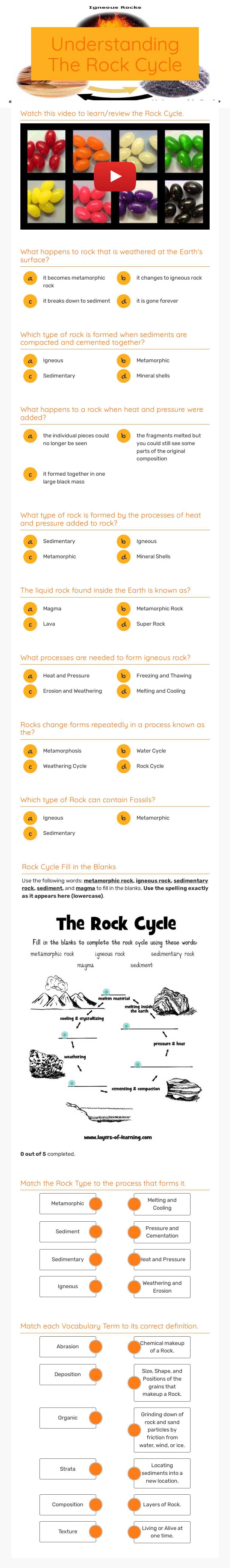 Understanding The Rock Cycle worksheet preview image