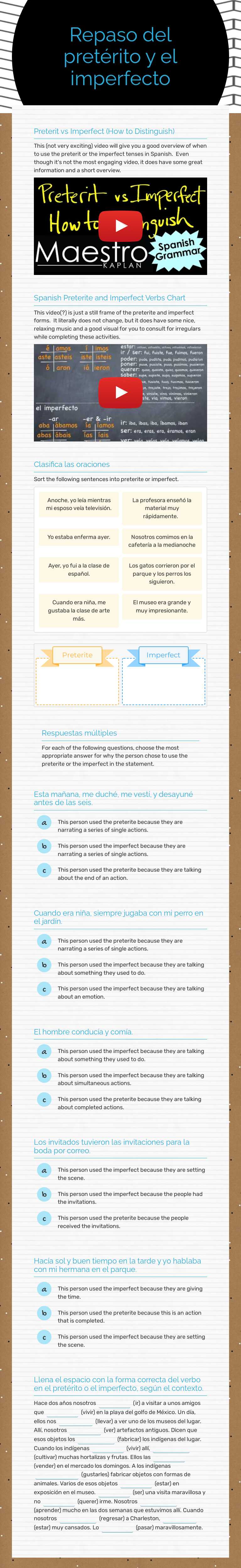Repaso del pretérito y el imperfecto worksheet preview image