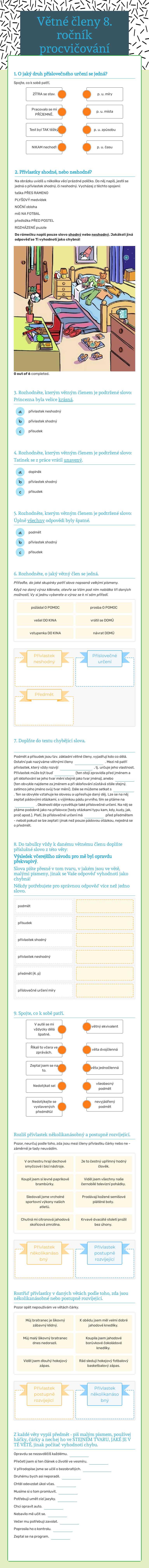 Větné členy  
  8. ročník procvičování worksheet preview image